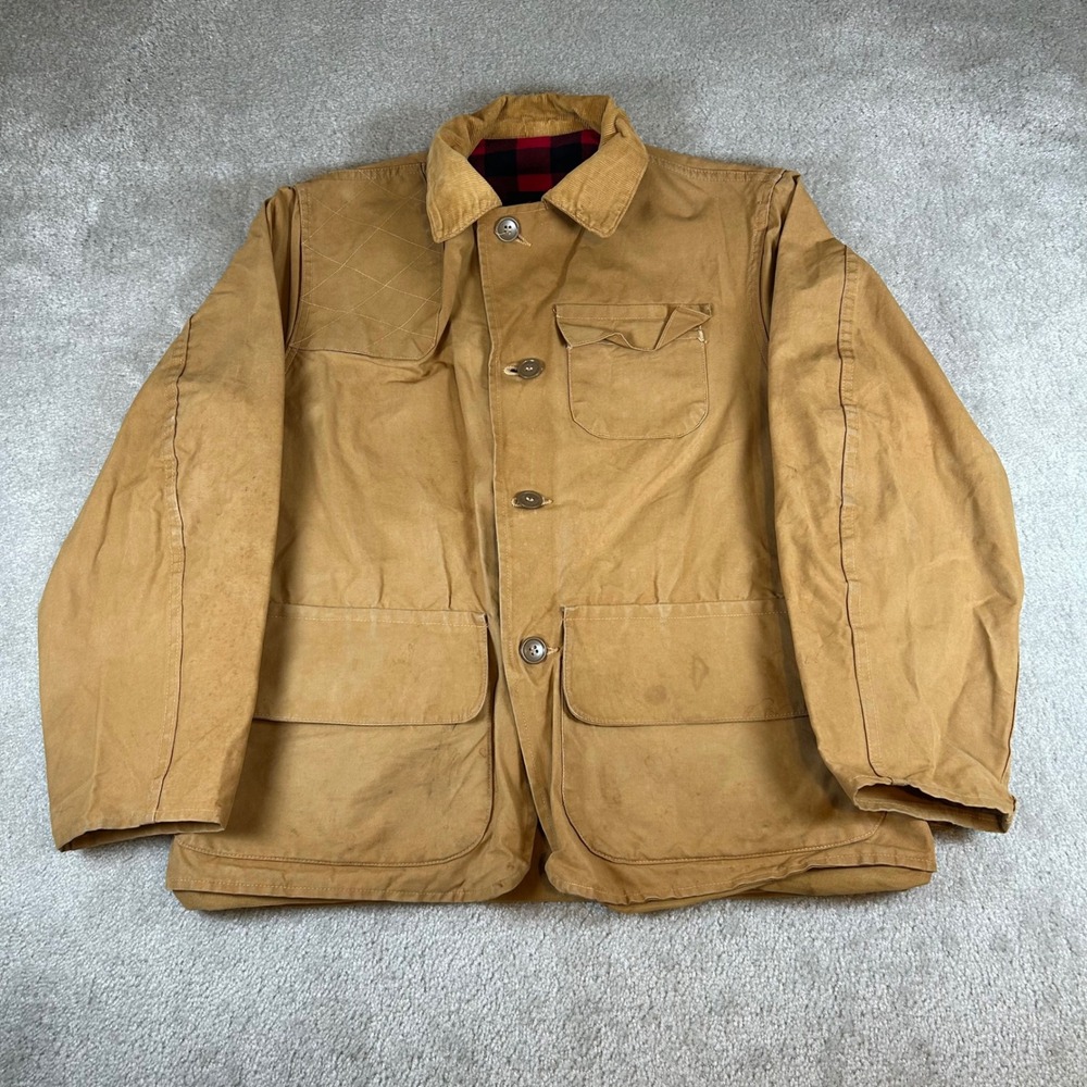 Vintage 60s Redhead Hunting Jacket Mens L Tan Canvas Flannel Lined Coat Workwear
